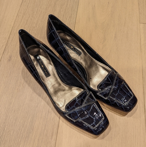 Y2K Navy Crocodile Pattern Kitten Heels - Picture 11 of 11